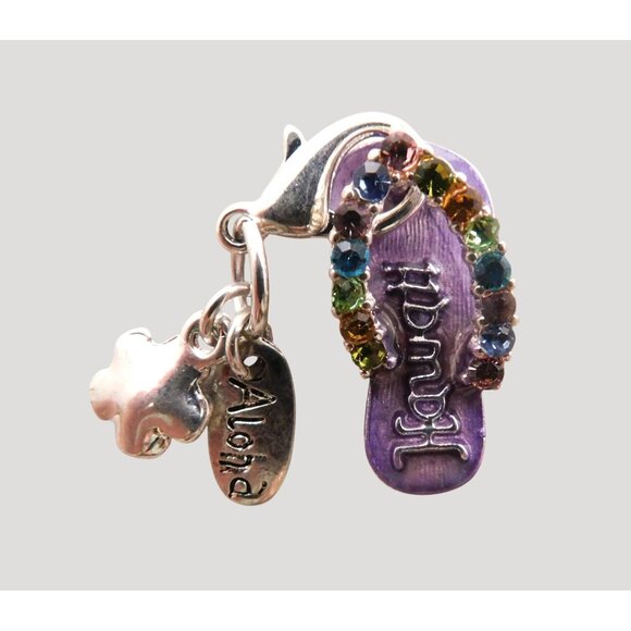 Hawaii Flip Flop Flower Rhinestone Charms Aloha Pendant For Bracelets Keychains - Picture 5 of 10